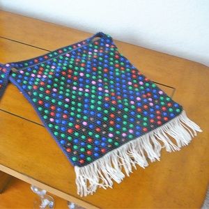 Vintage Navy Hippie Plastic Bead Purse With Fringe